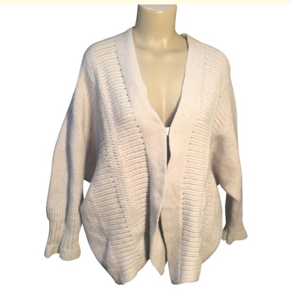 Lafayette 148 Wool & Cashmere Blend Tan Knit Open Front Cardigan M/L - Picture 6 of 7